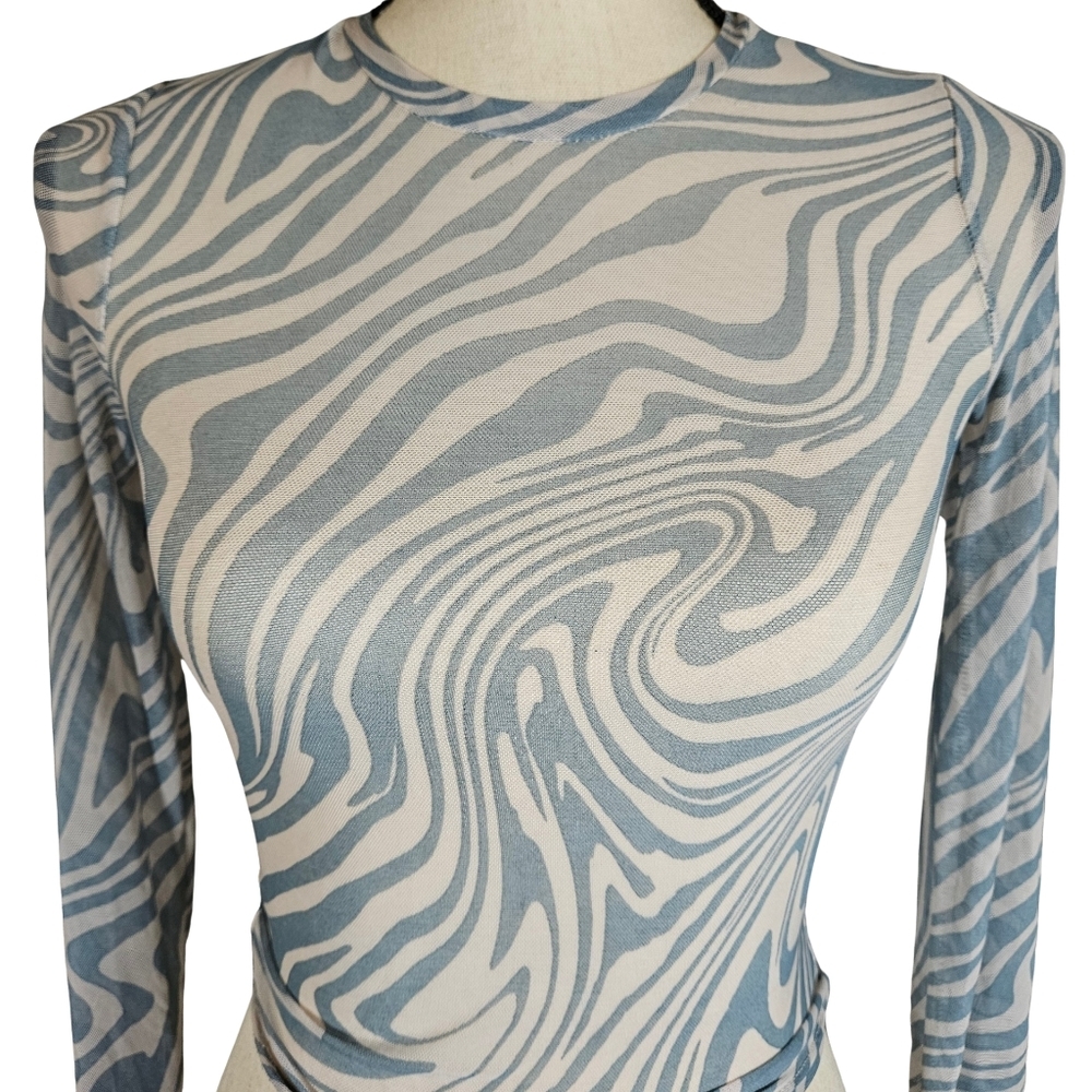 Full Tilt Pschedelic Mesh Top Blue/White Swirl Pattern, XS - Picture 5 of 8